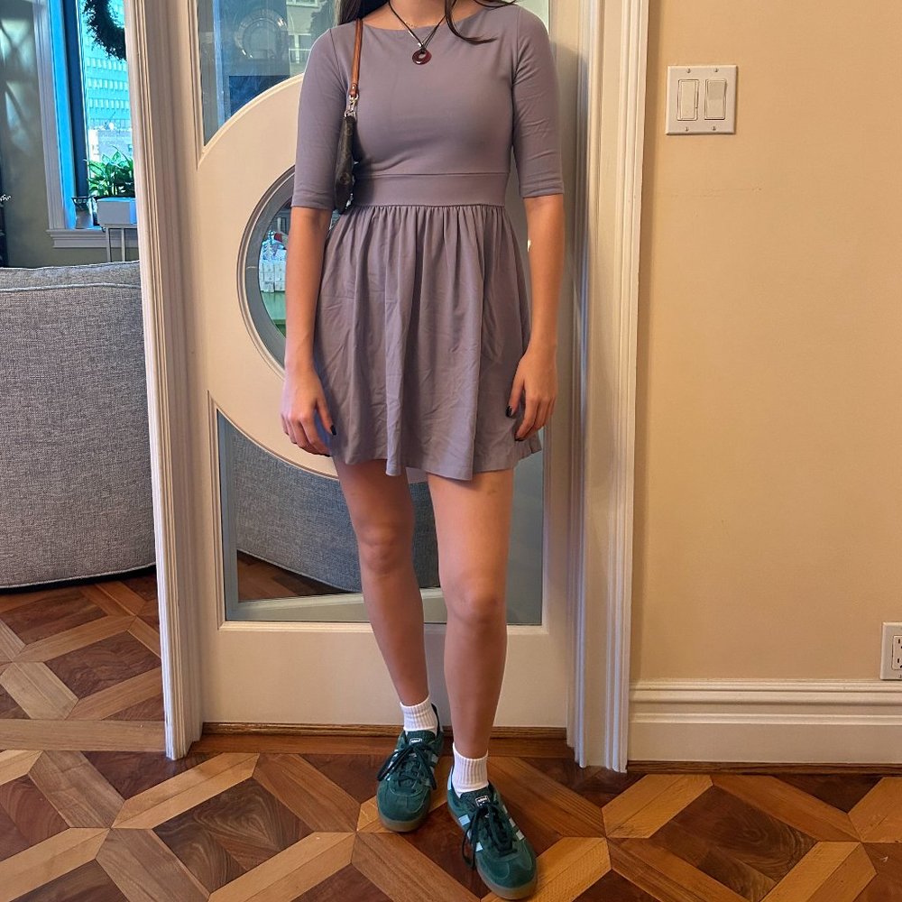 Susana Monaco Gray Long Sleeve Form Fitting A-Line Dress